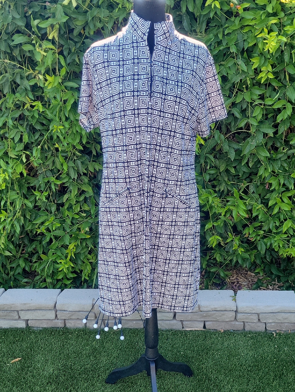 IBKUL Black & White Geometric Performance Midi Dress With Pockets XL